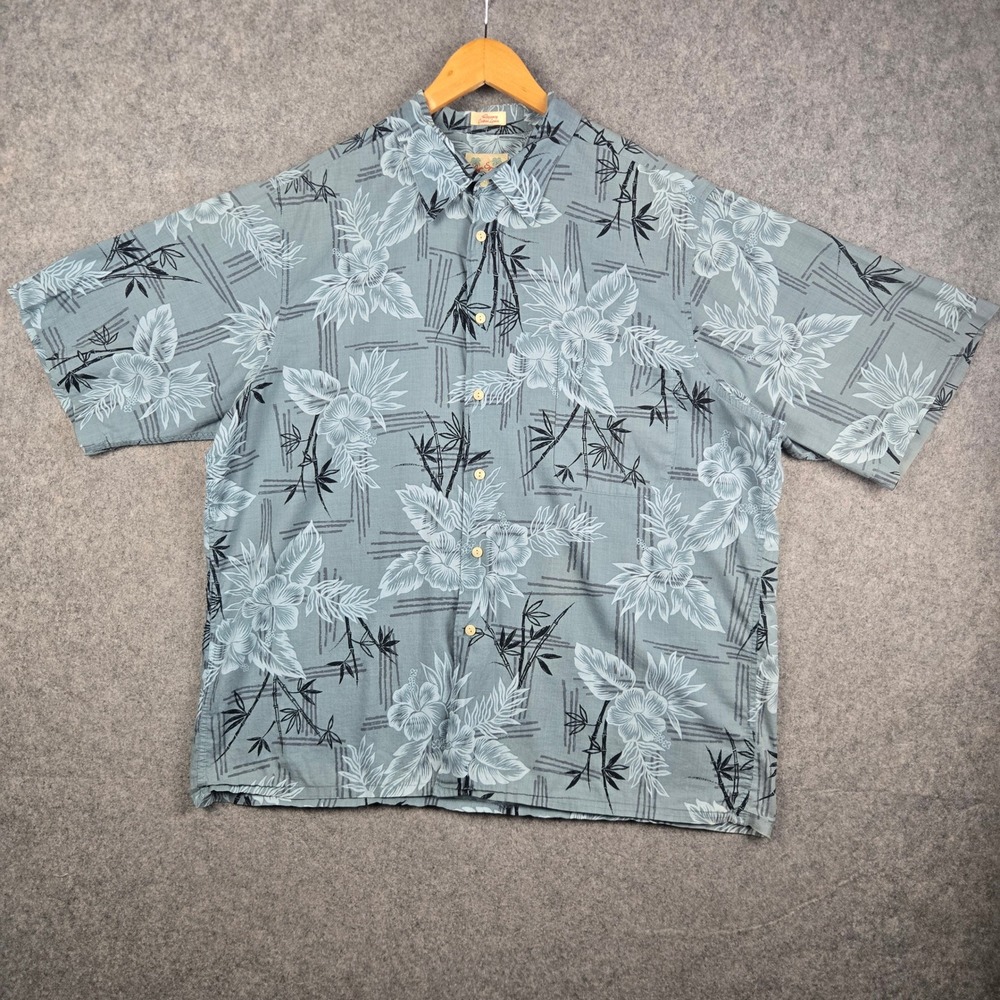 Reyn Spooner Shirt Mens XL Green Hibiscus Bamboo Floral Cotton Lawn Aloha Shirt - Picture 2 of 9